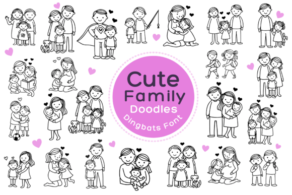 Cute Family Doodles: A Heart-Centered Font for Designers